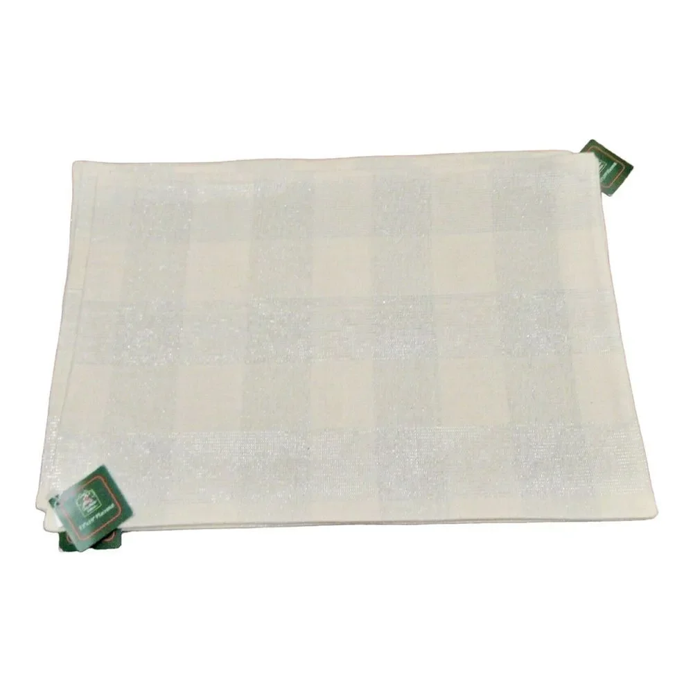 Placemats Set of 4 Ivory Silver Rectangle Plaid Table Mats Christmas House New
